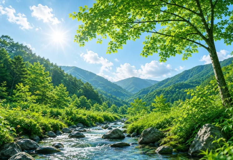 緑豊かな山あいを流れる川